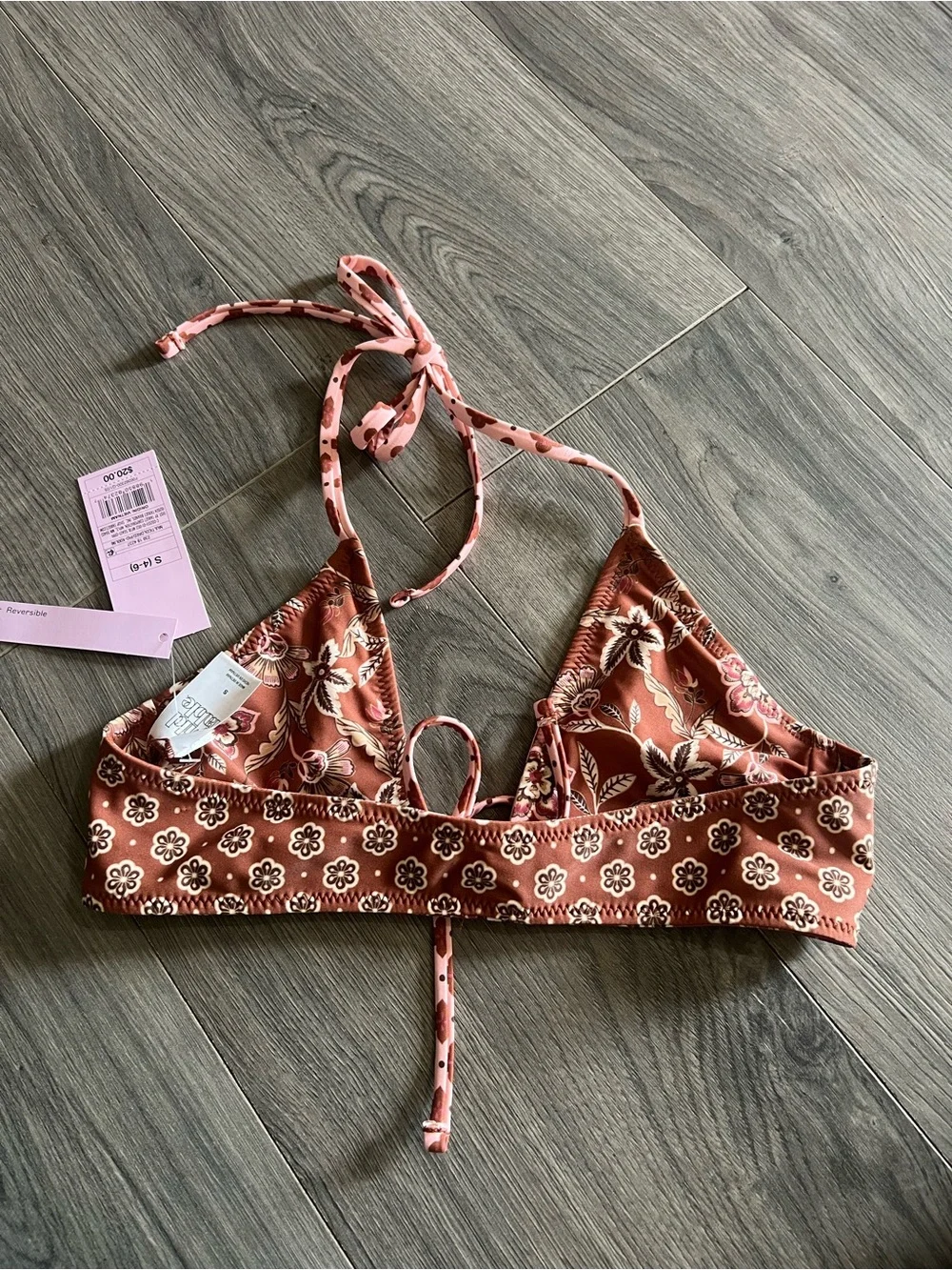 Target Brown and Pink Floral Reversible Bikini Top